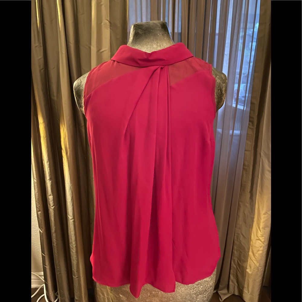 NWT Worthington berry colored sleeveless top w/sheer detail and high neck button